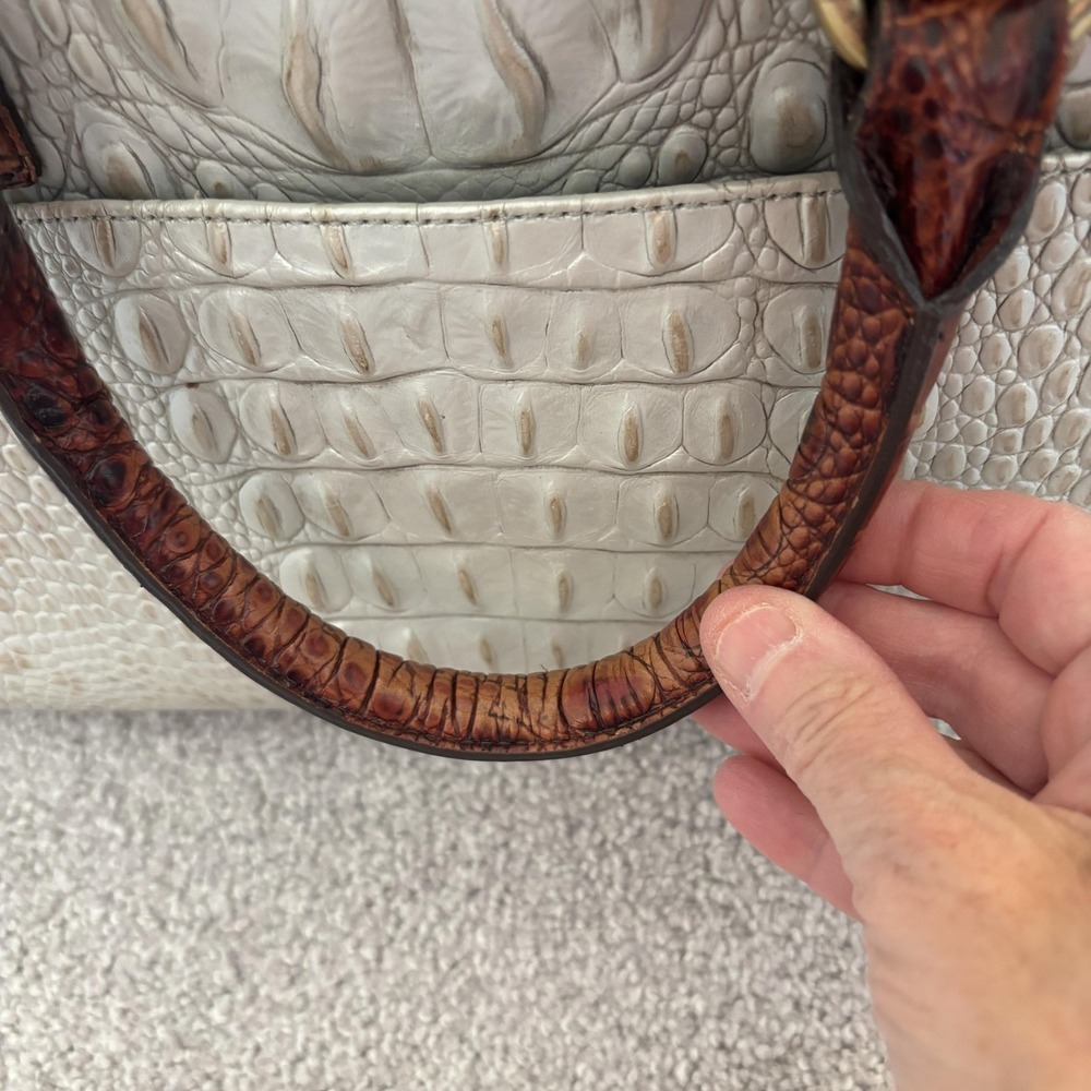 Brahmin Croc Embossed Satchel Bag Womens Medium Beige Brown Top Handle Classic - Picture 13 of 14